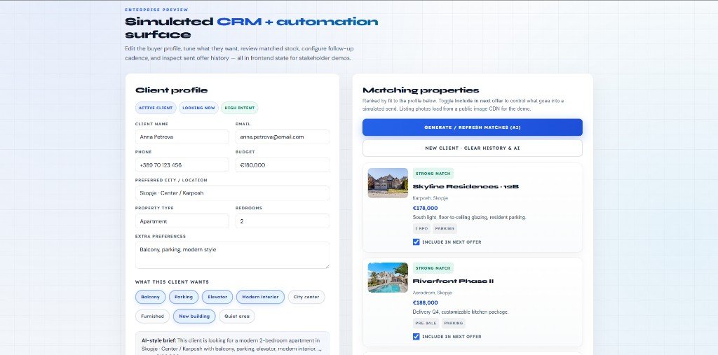 Client Matching + Auto Offer System — CRM and automation preview